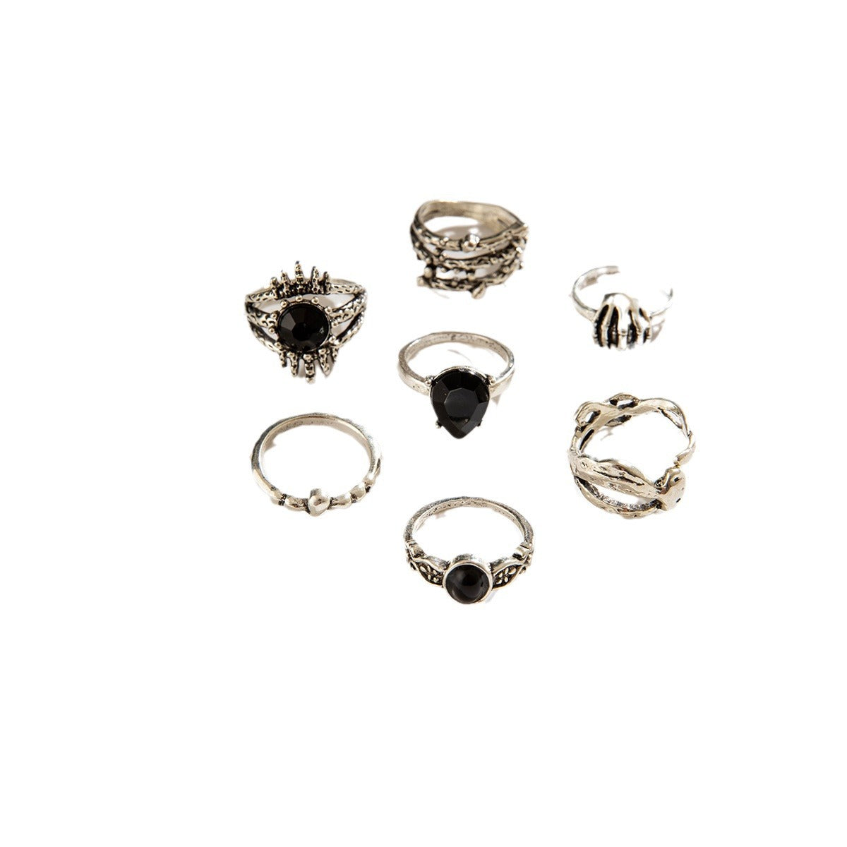 Wholesale Dark punk eye diamond ring seven-piece set